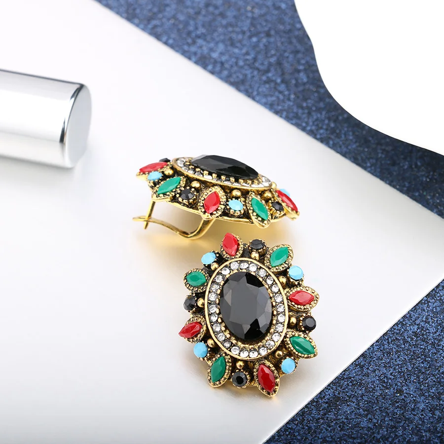 Кинели богемный Большой Хрустальный цветок серьги для женщин античное золото