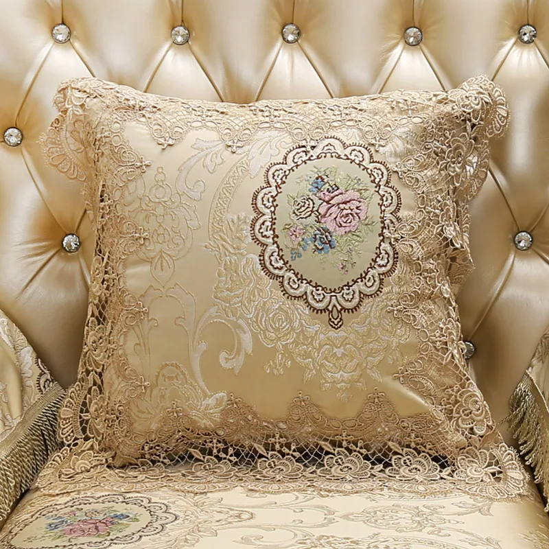 Beige Жаккардовый чехол для подушки, Европейский чехол для подушки, роскошная кружевная подушка для дивана, кресла, декоративные наволочки, высокая точность - Цвет: Beige