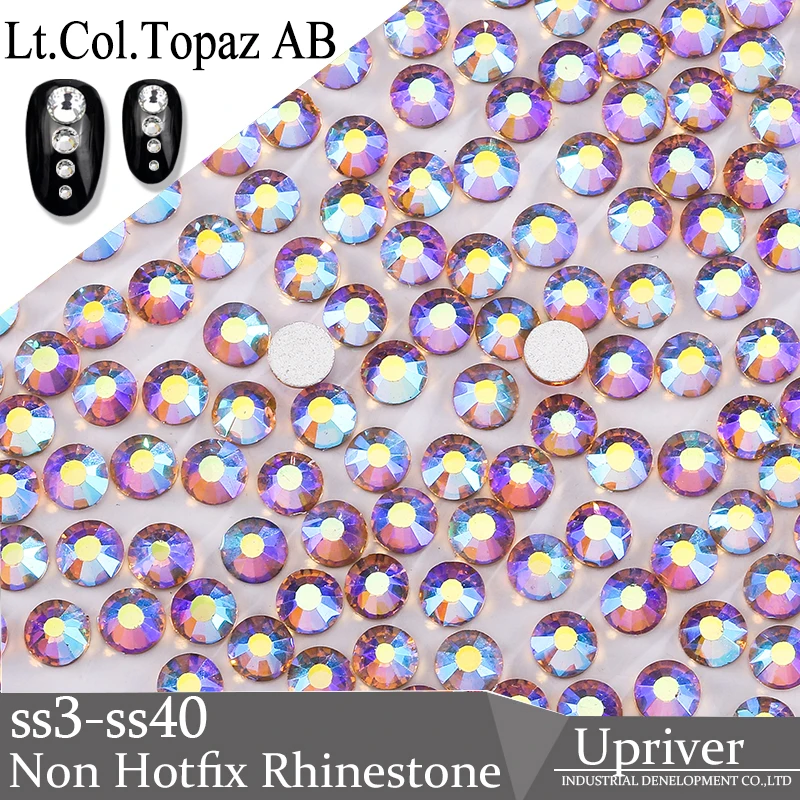 Стеклянные бусины для дизайна ногтей без горячей фиксации ss3 ss30 Lt.Col.Topaz AB|Стразы| |