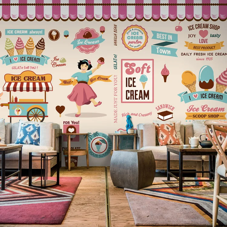 

Custom Size Photo 3D hand painted cake dessert store wallpaper European style coffee shop lounge bar wallpaper mural