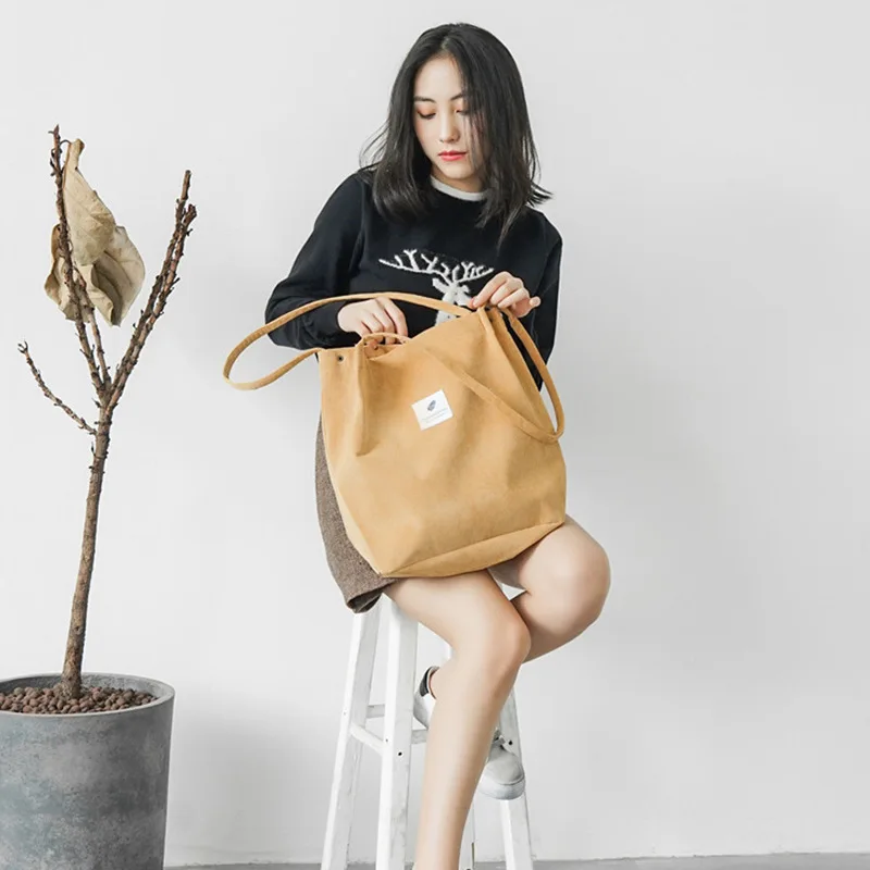 Модные корейские вельветовые холщовые сумки Большая вместительная сумка для