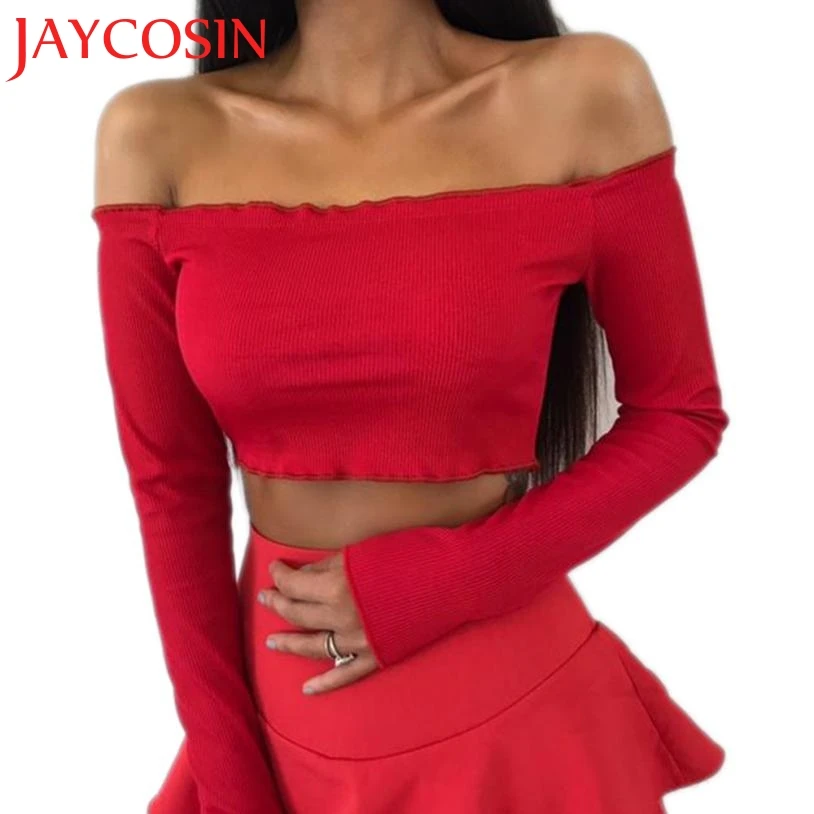 JAYCOSIN новинка 2018 женские топы с открытыми плечами оборками Bralet Boobtube джемпер
