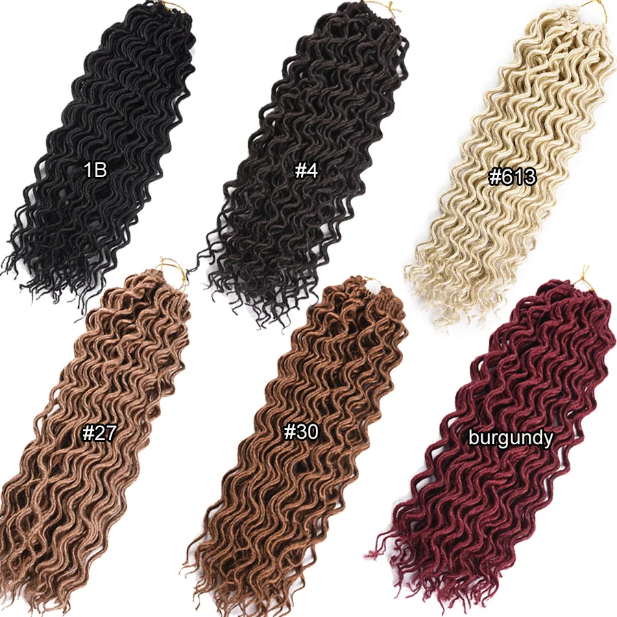 

Refined Hair 18Inch Long Goddess Locs Crochet Braids Synthetic Braiding Hair Extensions Faux Locs Curly Braid 24 Strands/piece