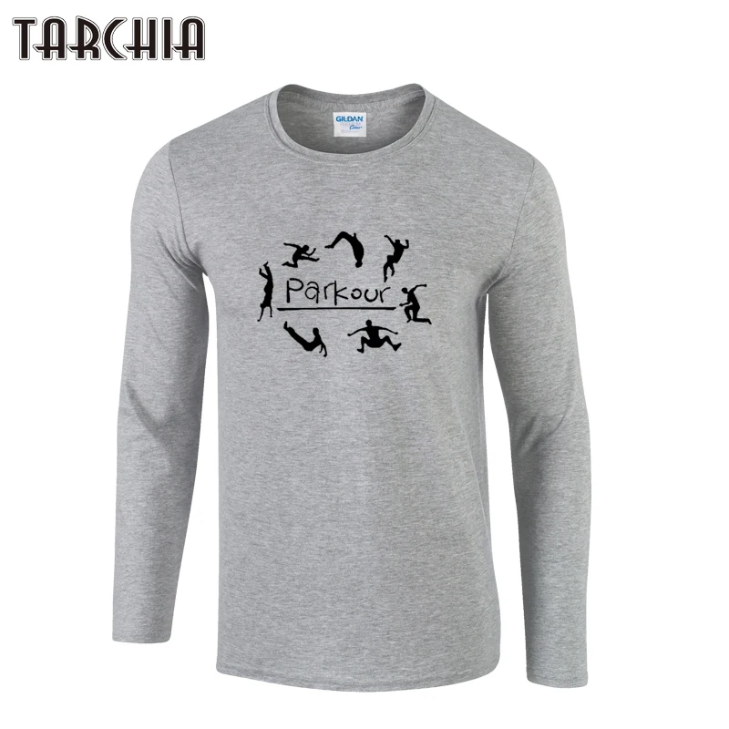 

TARCHIA 2021 Brand Tops Tee Parkour Fitness Long Sleeve Men o-neck T-Shirt 100% Cotton Plus Size T Shirt Funny Homme Street