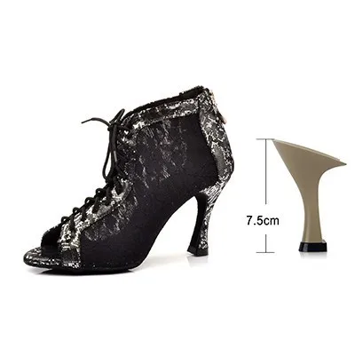 Black 7.5cm Ladingwu/Обувь для латинских танцев; Wonen; Цвет черный, белый; кружевные танцевальные сапоги; удобные женские бальные туфли для танцев; обувь для сальсы; женская обувь - Цвет: Black 7.5cm