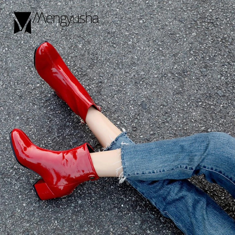 Британский solid Ботинки Челси женские большие размеры 42 43 из лакированной кожи на