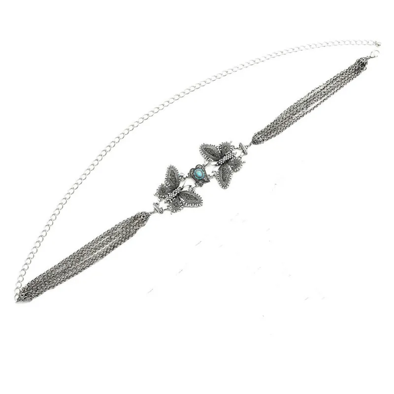 Belly chains Большая Длинная кисточка бабочка висячие серьги браслет нагрудник эффектное ожерелье Turquoises талию живота цепь тела индийские Афган ювелирные изделия - Окраска металла: Belly chains