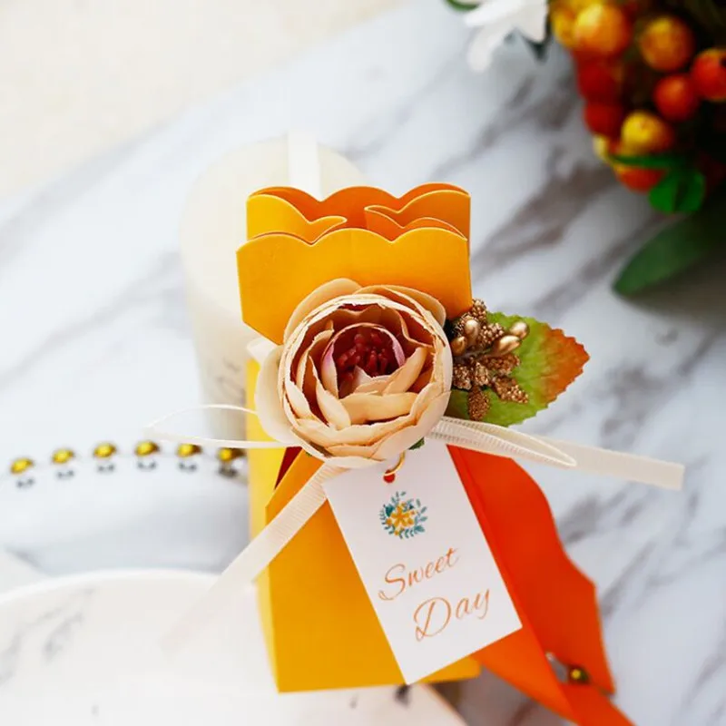 2019 новый стиль 5 шт цветок и открытка с лентой желтая коробка креативная