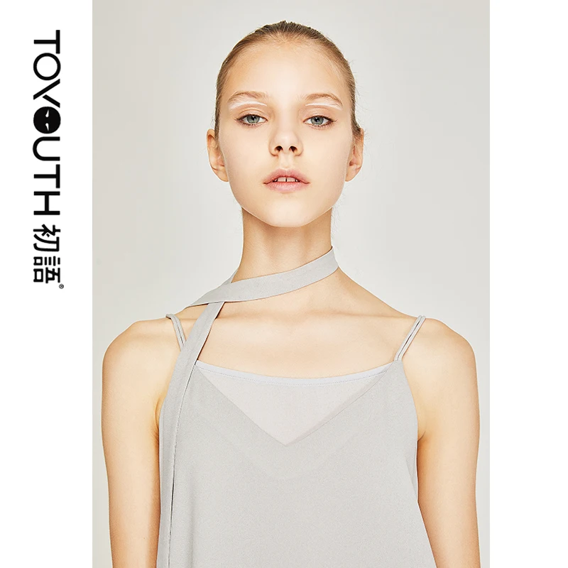 Toyouth Лето шифон V вырез горловины Tanktops ремень Sexy Back жилет Топ женский | Женская