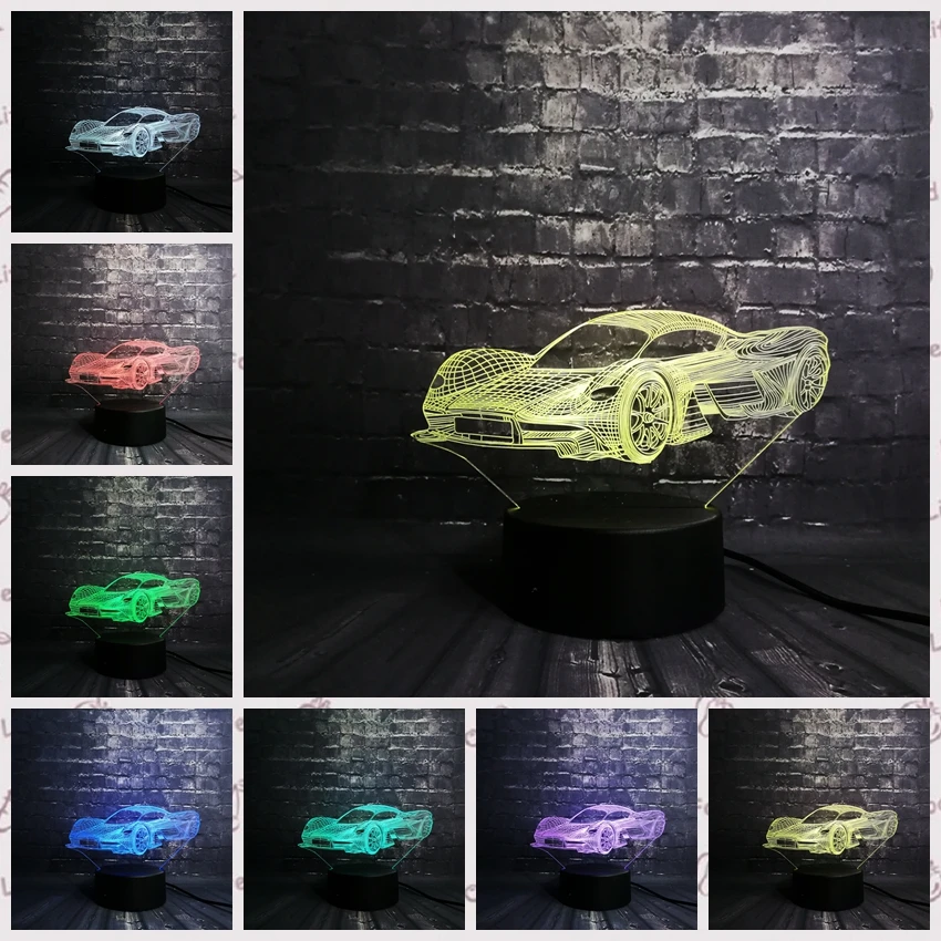 Роскошный автомобильный 3D светодиодный ночник, декоративный светильник USB, светильник для сна, 7 цветов, USB База для мальчиков, Детский Рождественский Радиоуправляемый пульт дистанционного управления