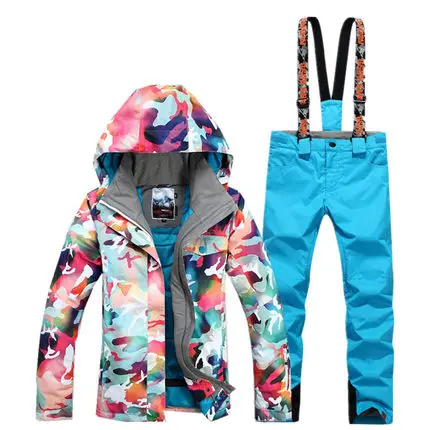 

GSOU SNOW Women's Ski Suit Outdoor Thick Warm Windproof Waterproof Ski Jacket+Ski Trousers For Lady Size XS-L