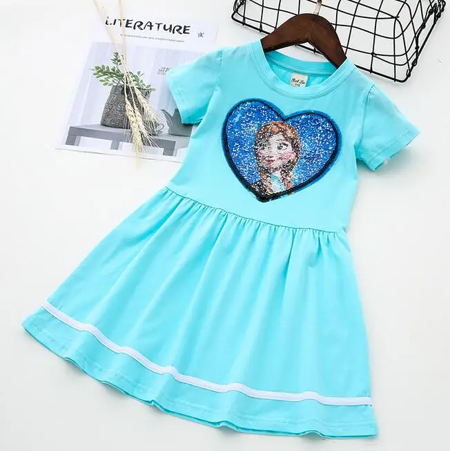 blue От 3 до 8 лет модные розовые и белые платья с милым котиком и блестками для маленьких девочек летнее хлопковое платье для девочек - Цвет: blue