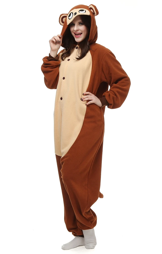 Коричневый Кигуруми Lemur длинный хвост обезьяна взрослых Onesie унисекс пижамы Хэллоуин костюмы для рождественской вечеринки - Цвет: Коричневый