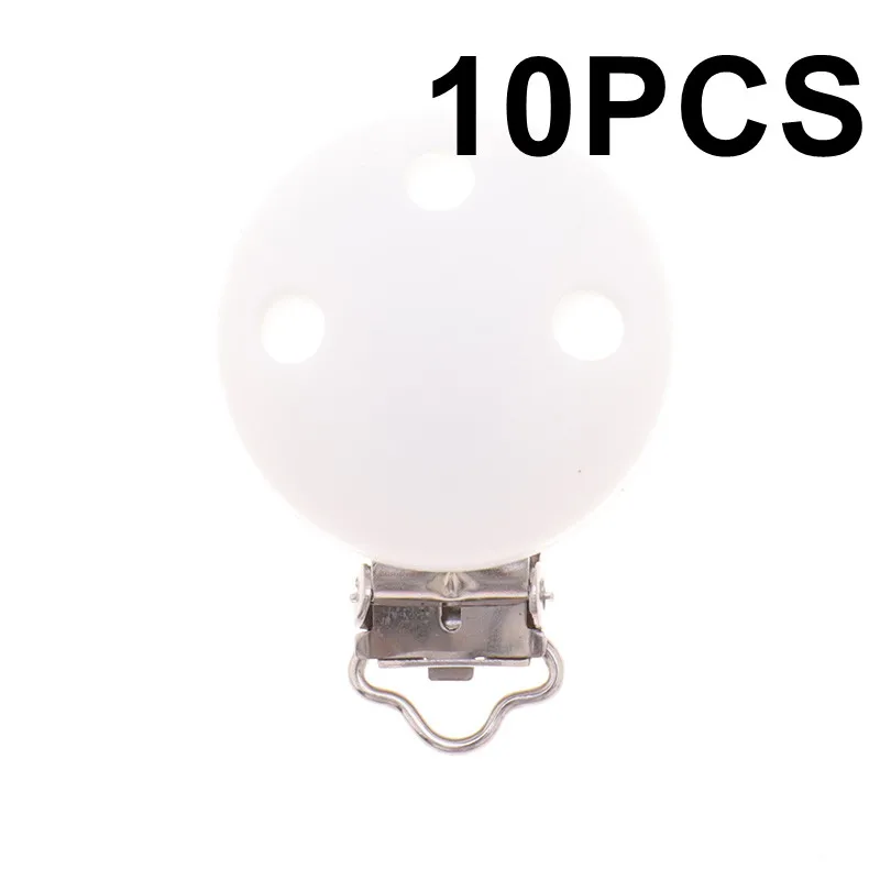 01 White 10 шт., круглые силиконовые скобы, Bpa бесплатно, Детские Прорезыватели для зубов, ожерелье, Аксессуары для младенцев, держатель для соски, цепочка, застежки для сосков, сделай сам - Цвет: 01 White