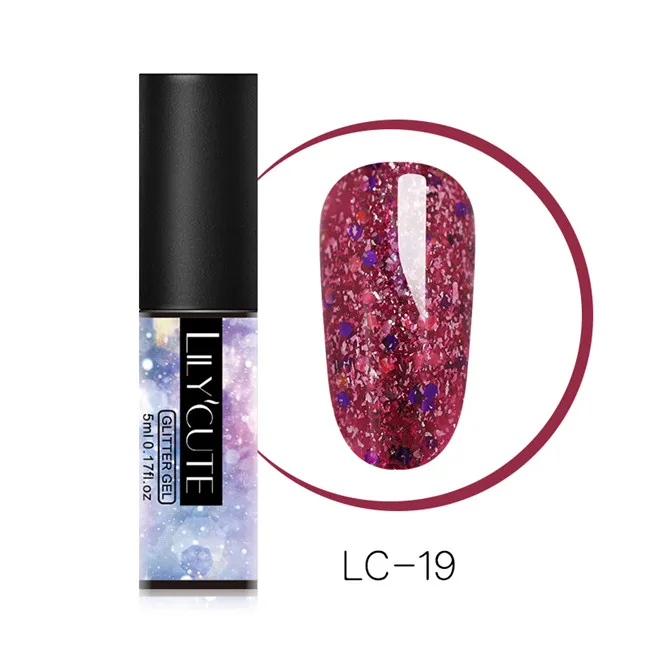 Glitter LC-19 LILYCUTE Блестящий Гель-лак для ногтей 5 мл замачиваемый УФ гель для ногтей лак Полупостоянный гель лак праймер маникюрный лак - Цвет: Glitter LC-19