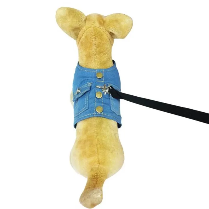Джинсовый жилет для собак модная жилетка с поводком и кошек одежда маленьких
