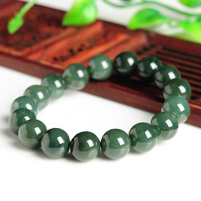 Нефритовый изумрудный браслет с бусинами бирманский нефритовый круглый