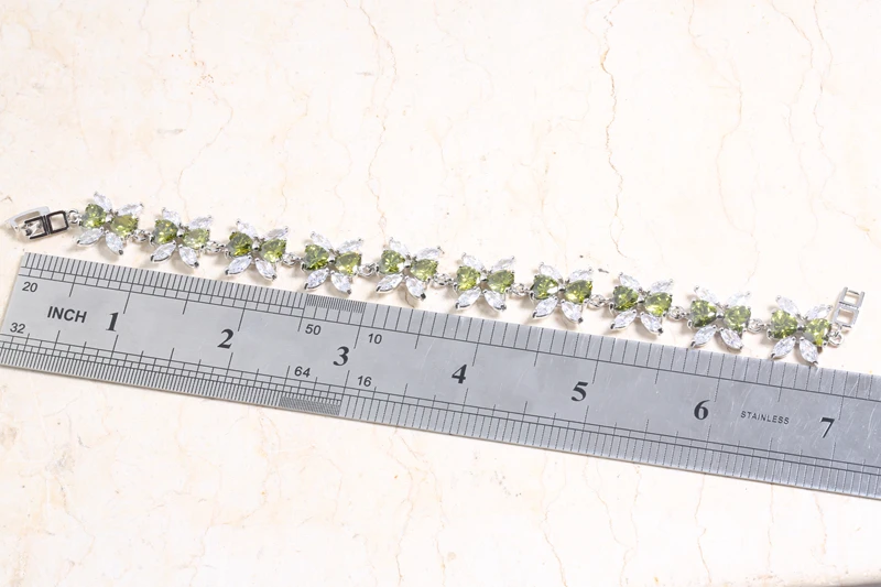 Классический браслет с зеленой бабочкой и цирконием посеребренный цепочкой Argent 6