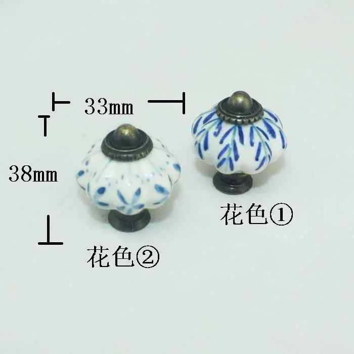 10 шт синий лист ручная роспись Керамическая Тыква спальня шкаф ручки двери ящика