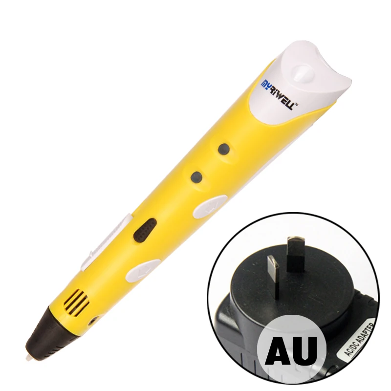 Myriwell 3d печать pen1.75 мм ABS Смарт 3D Ручка для рисования+ нить+ адаптер креативный подарок для детей дизайн живопись - Цвет: Yellow AU Adapter