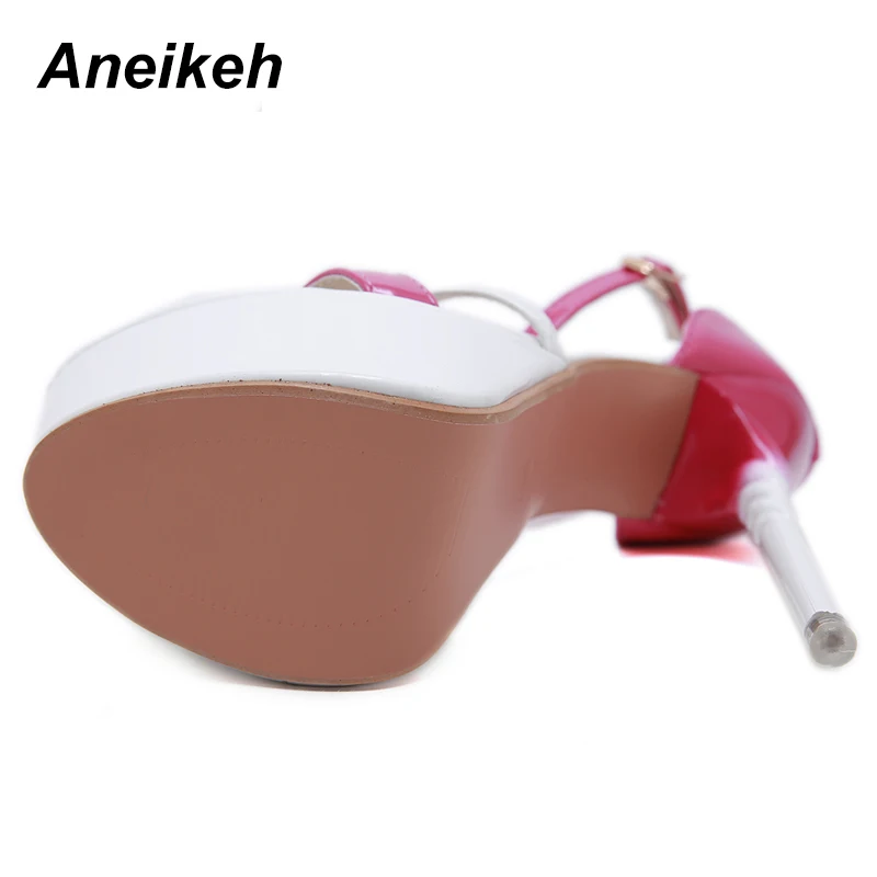 Aneikeh/; босоножки-гладиаторы из искусственной кожи на тонком высоком каблуке; женские летние туфли на платформе с пряжкой и ремешком; вечерние туфли-лодочки; цвет черный, белый; каблук 16 см