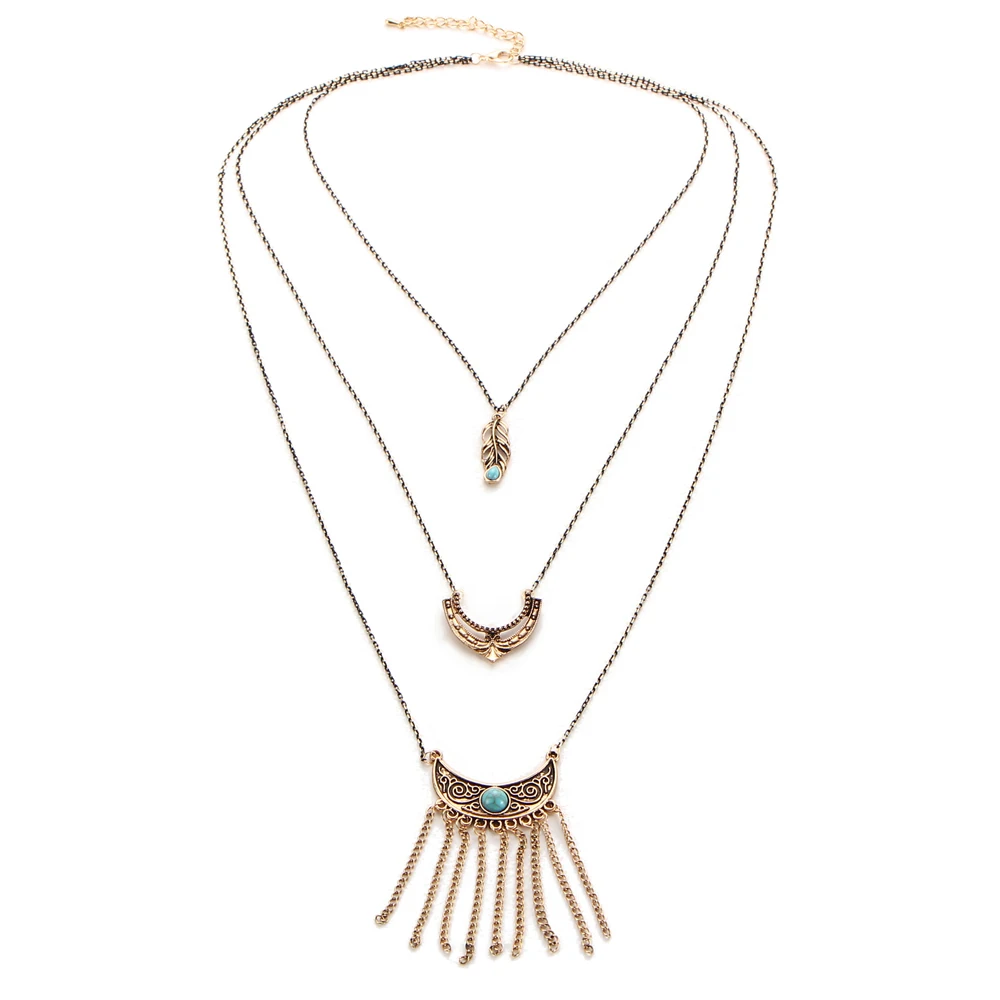 Если мне модные Винтаж кисточкой 3 слоя многослойная длинная цепочка Геометрия