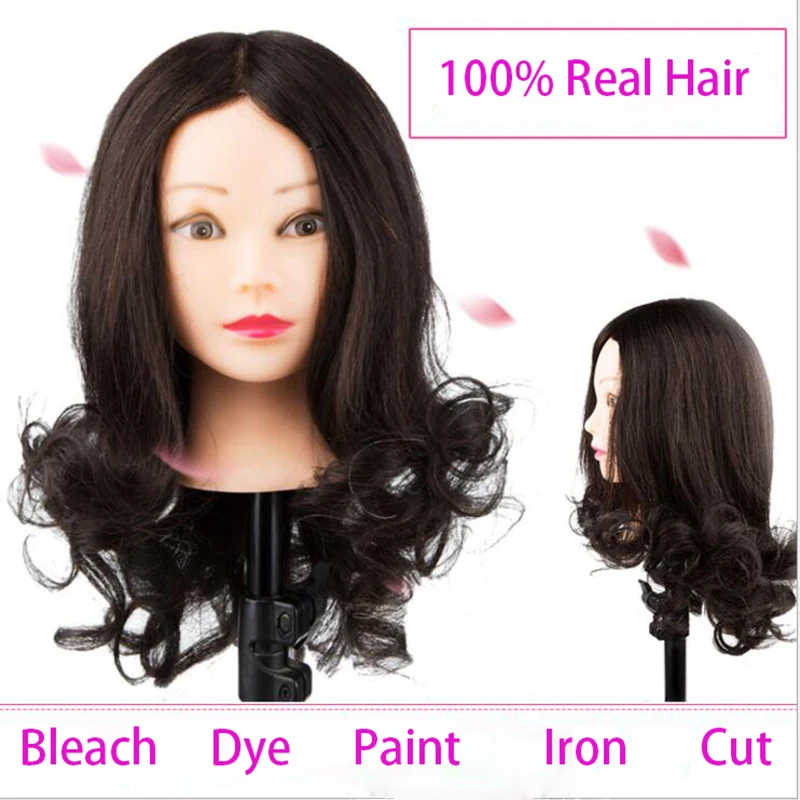 100% Human Hair Head of Dummy For Curl Paint Dye Cut Manequim 18