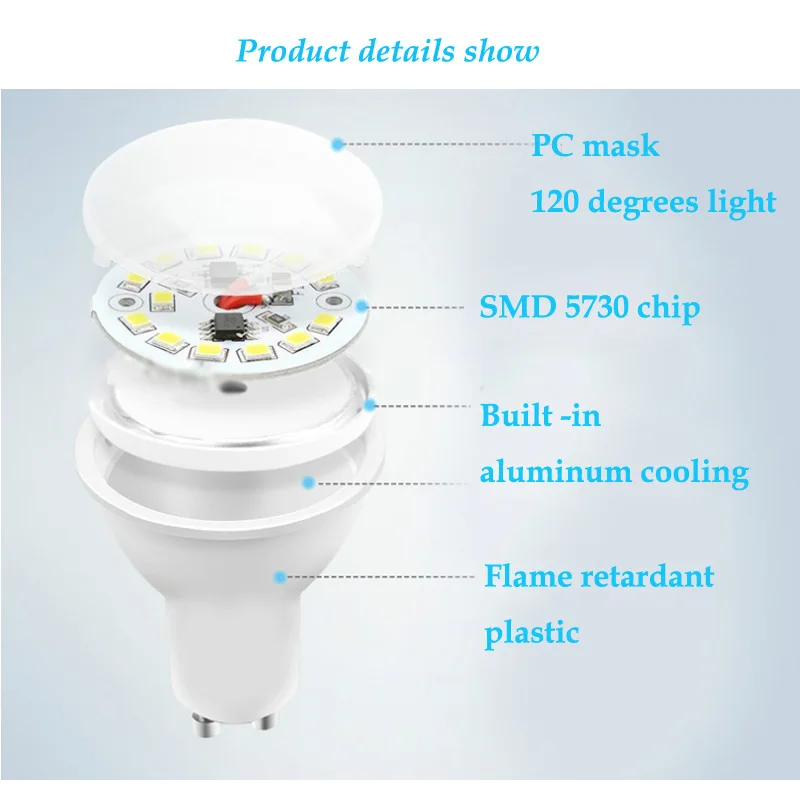 Светодиодная лампа MR16 GU5.3 SMD 5730 высокой мощности 3 Вт 5 точечный светильник с