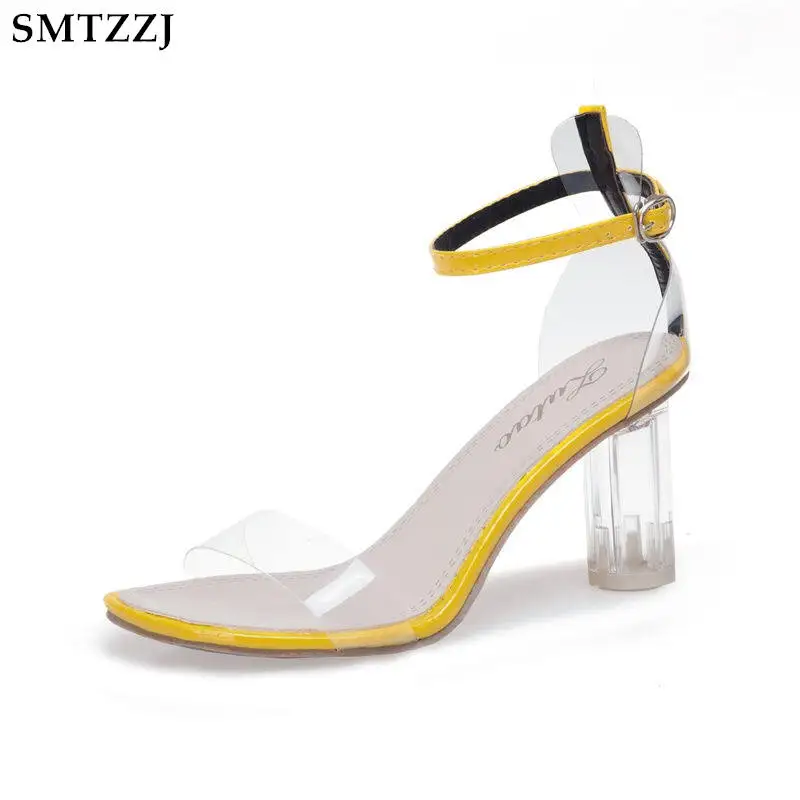 SMTZZJ 2019 5 cm 8 Women Crystal Sandals Shoes Ladies Fashion PU Clear Transparent Strappy Buckle High Heels | Обувь
