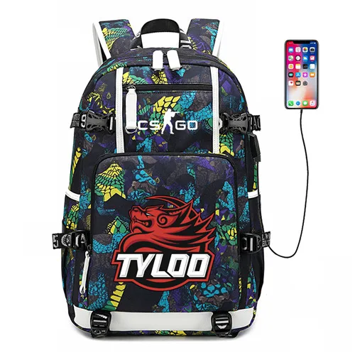 Style 23 CS GO FNATIC Virtus рюкзак USB порт рюкзак сумка Змеиный узор Подростковая Студенческая школьная сумка дорожная сумка для ноутбука - Цвет: Style 23