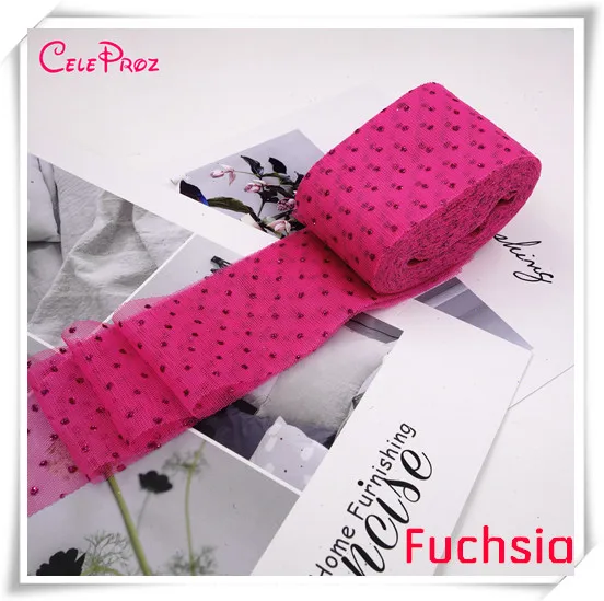 FUCHSIA 6 см блестящая Тюлевая лента с блестками, Тюлевая сетка, рулонная повязка на голову "сделай сам", помпоны, ручная работа, вечерние украшения - Цвет: FUCHSIA