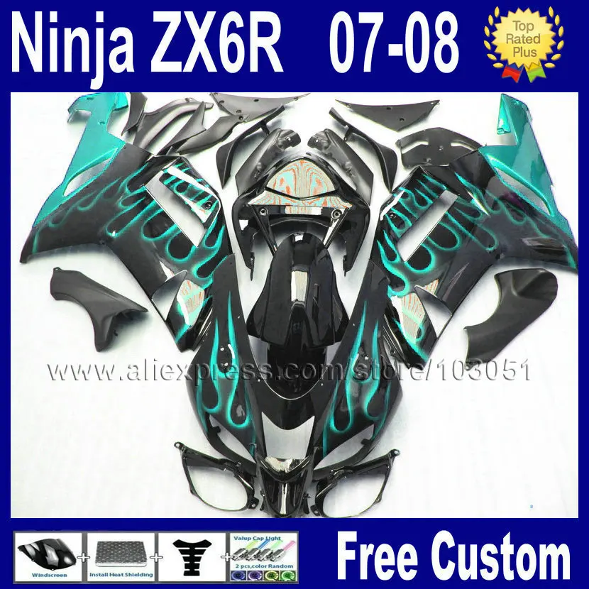 OEM Заводские комплекты обтекателей для kawasaki 2007 2008 ninja ZX6R ZX 6R 636 07 08 Пламя в черном