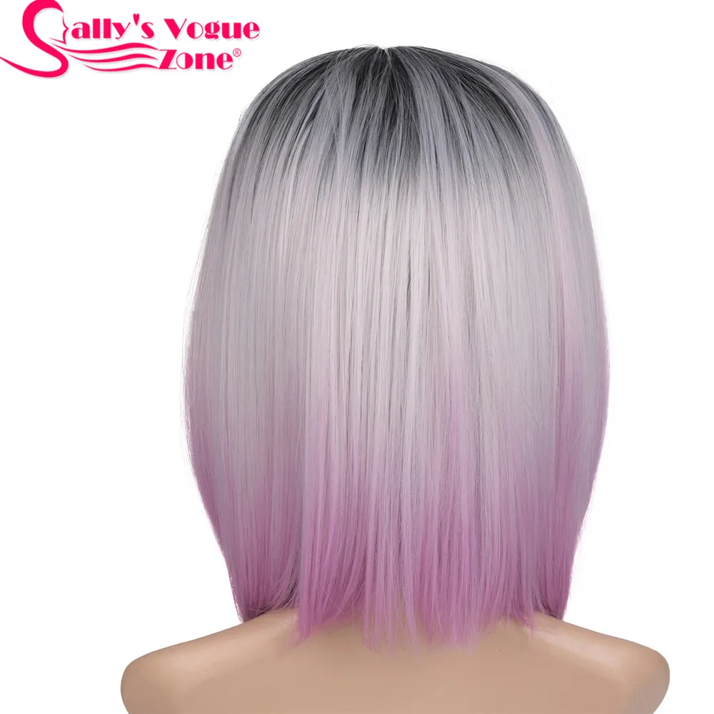 Sallyhair средняя часть 12 дюймов японское высокотемпературное Волокно синтетический короткий Омбре черный темный блондин Цвет боб парик для женщин - Цвет: Омбре