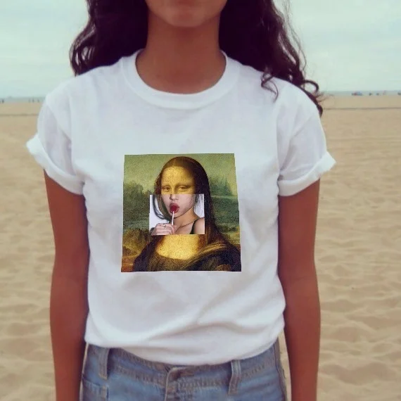 Женская футболка с принтом Моны Лизы и леденцов|Футболки| |