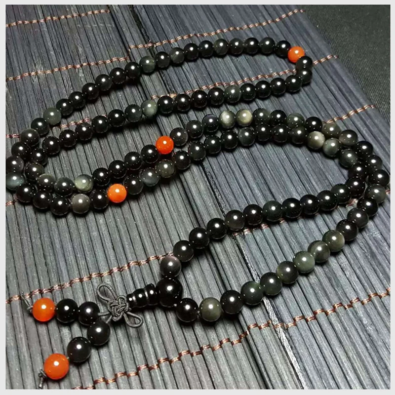 Черный обсидиан натуральный камень браслеты 108 Будда Бусы Ожерелье