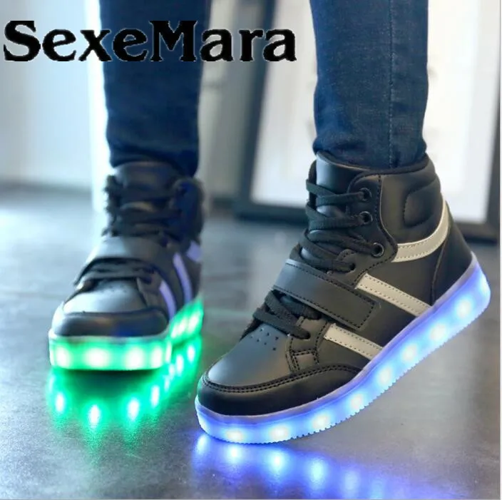 SexeMara Kids Sneakers Children's USB Charging Luminous LED Lights casual Shoes r kids Casual Flat Girls Boy girls sports | Детская