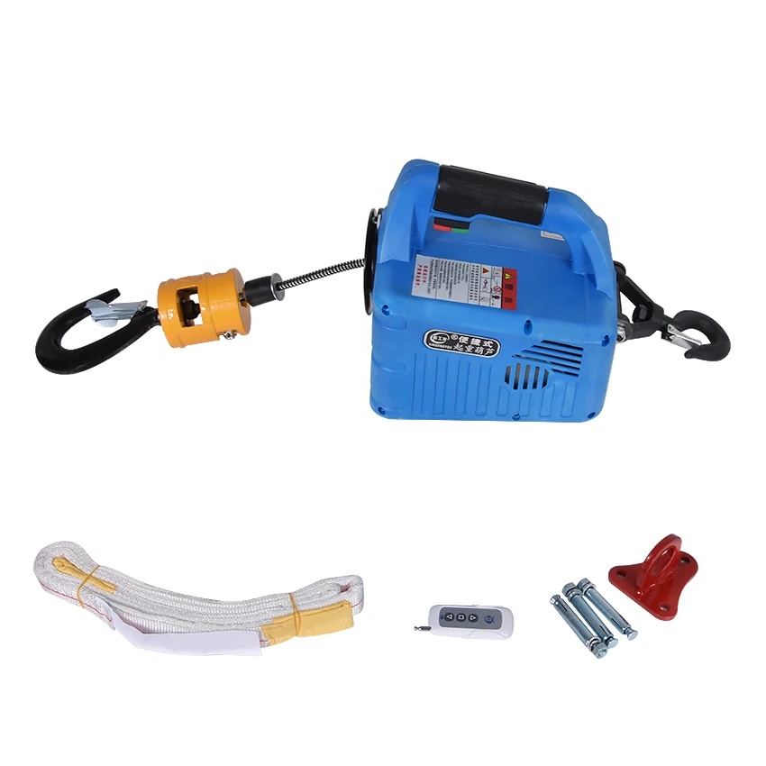 Portabl Electric Small Winch Lifting Traction Hoist Wireless Remote Control Tensioning Machine (500KG 7.6M) (200KG 19M)