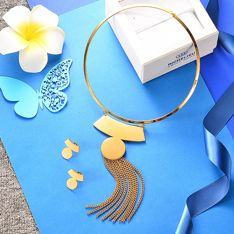 Baoyan Trendy Gold Color Choker Macrame Necklace Set Stainless Steel Jewelry Sets For Women set | Украшения и аксессуары