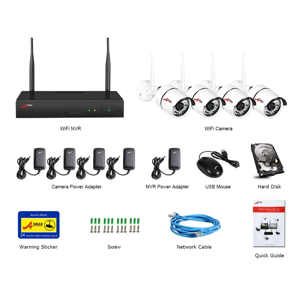 ANRAN HD CCTV 2.0MP 4CH Беспроводной NVR 36 ИК День Ночь Водонепроницаемый наблюдения 1080 P WIFI IP