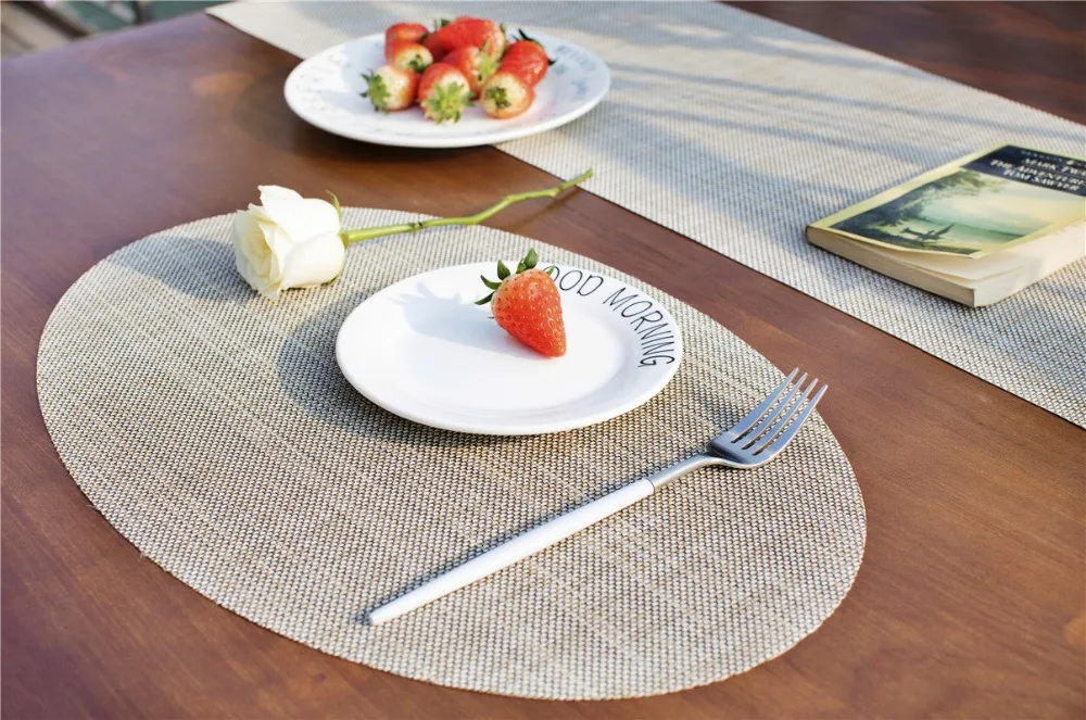 

Овальные салфетки из ПВХ для обеденного стола, 4 шт./лот, плетеные дисковые подставки для чашек, подставки, водонепроницаемая скатерть, проти...