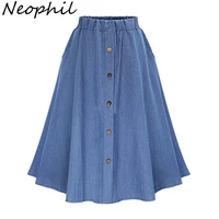 neophil 2022 summer womens s xxxl jeans single breasted midi skirts with pockets elastic high street flare denim skirt s220312