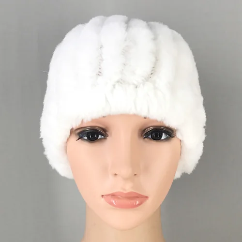 white Осенне-зимние женские вязаные шапки с кроличьим мехом Рекс, женские шапки с кроликом Рекс, шейные кольца, функциональные шапки из натурального меха, головные уборы - Цвет: white