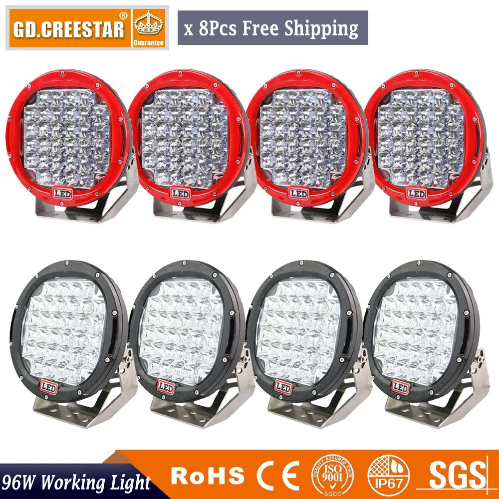 

96 Вт 9 дюймов черный красный светодиодный рабочий светильник 12 в 24 В точечный прожектор для 4x4 внедорожника лодки Авто Wrangler Jk грузовик внедор...