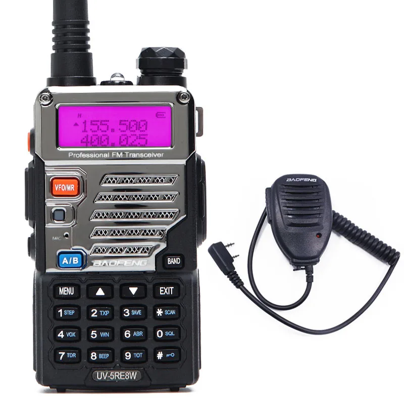 BaoFeng UV-5RE 8 Вт портативная рация 10 км Двухдиапазонная UV5R двухстороннее радио VOX фонарик ручной дальний Портативный радиоприемник для охоты - Цвет: add a mic