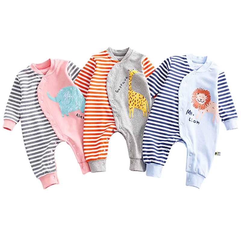 Животное жираф слон лев мультфильм для маленьких девочек Комбинезоны малышек с