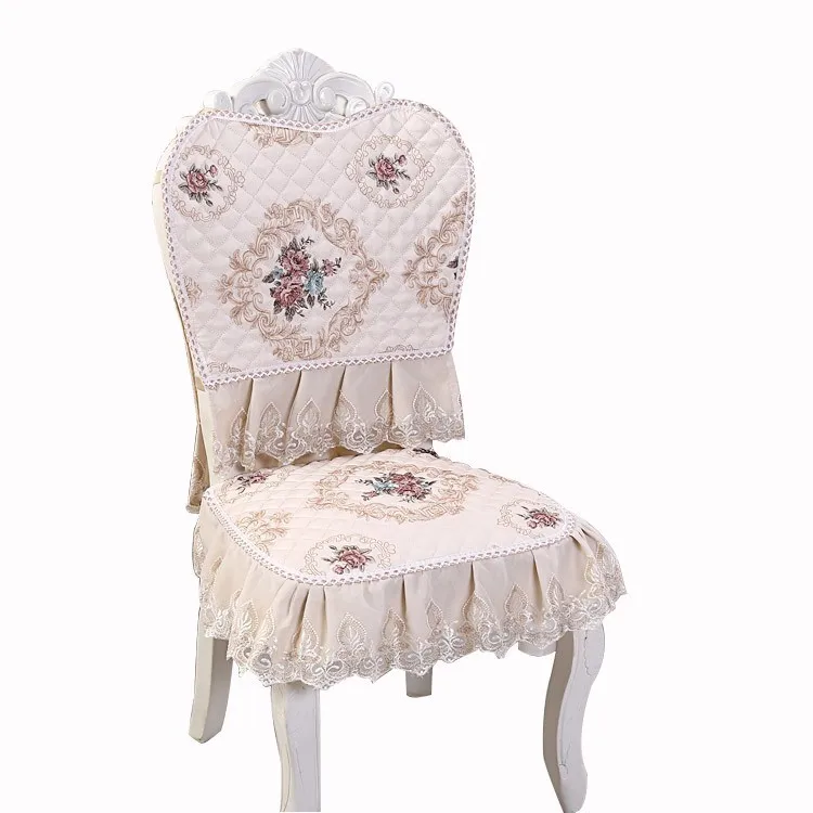 E Khaki Chair Cover Роскошная Европейская Скатерть атласная кружевная накидка на стул набор подушек домашнее свадебное украшение для гостиницы вечерние Банкетные Скатерти toalha de - Цвет: E Khaki Chair Cover