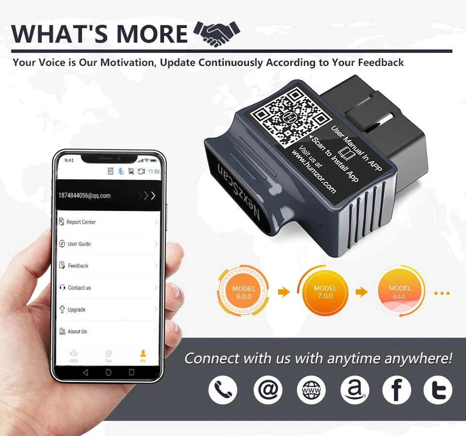 HUMZOR NexzScan OBDII Автомобильный диагностический инструмент Bluetooth 4,2 автомобильный OBD2 считыватель кодов