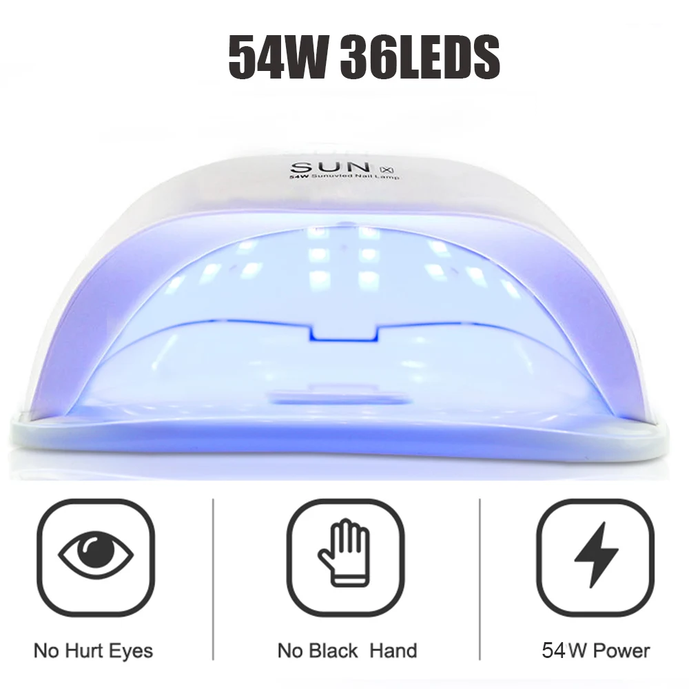 Лампа для ногтей 54 Вт Cure All Gel Sun UV LED, профессиональный салонный сушилка для лака с таймером 10с, 30с, 60с и сенсорным экраном.
