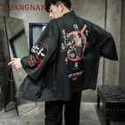 KUANGNAN самурайский принт кимоно для мужчин японское кимоно кардиган Harajuku кимоно рубашка Мужская Уличная Мужская гавайская рубашка 5XL 2019 Новинка
