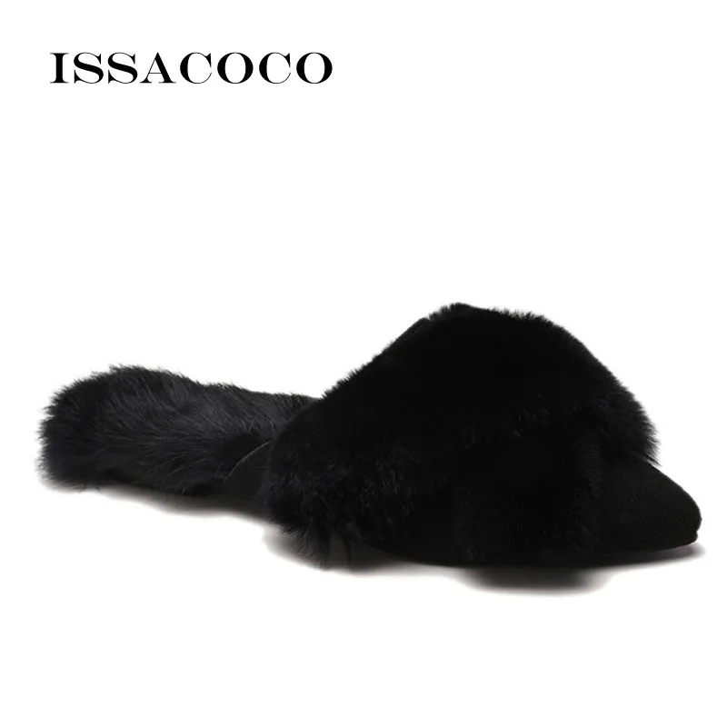 Модные женские тапочки ISSACOCO зимние сланцы из искусственного меха теплые